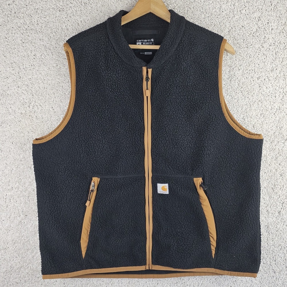 Carhartt Vest Mens XL Black Tan Sherpa Fleece Relaxed Full Zip 104995